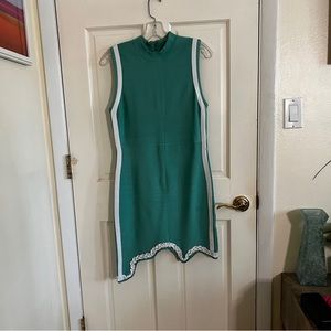 Bebe High Neck Turquoise Mini Dress sz M